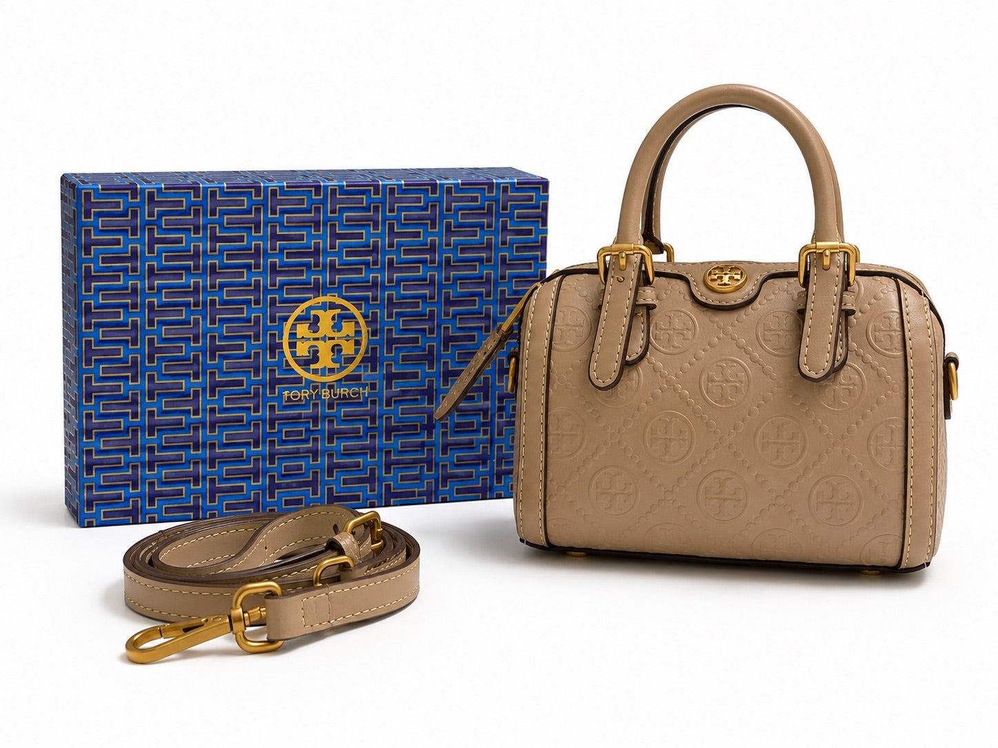 Tory Burch T Monogram Petite Barrel Bag Taupe