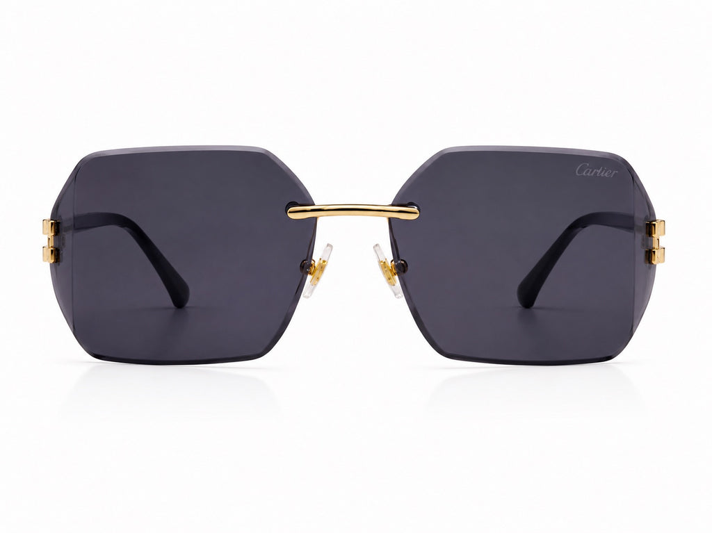 Cartier Rimless Geometric Sunglasses - Gold / Grey