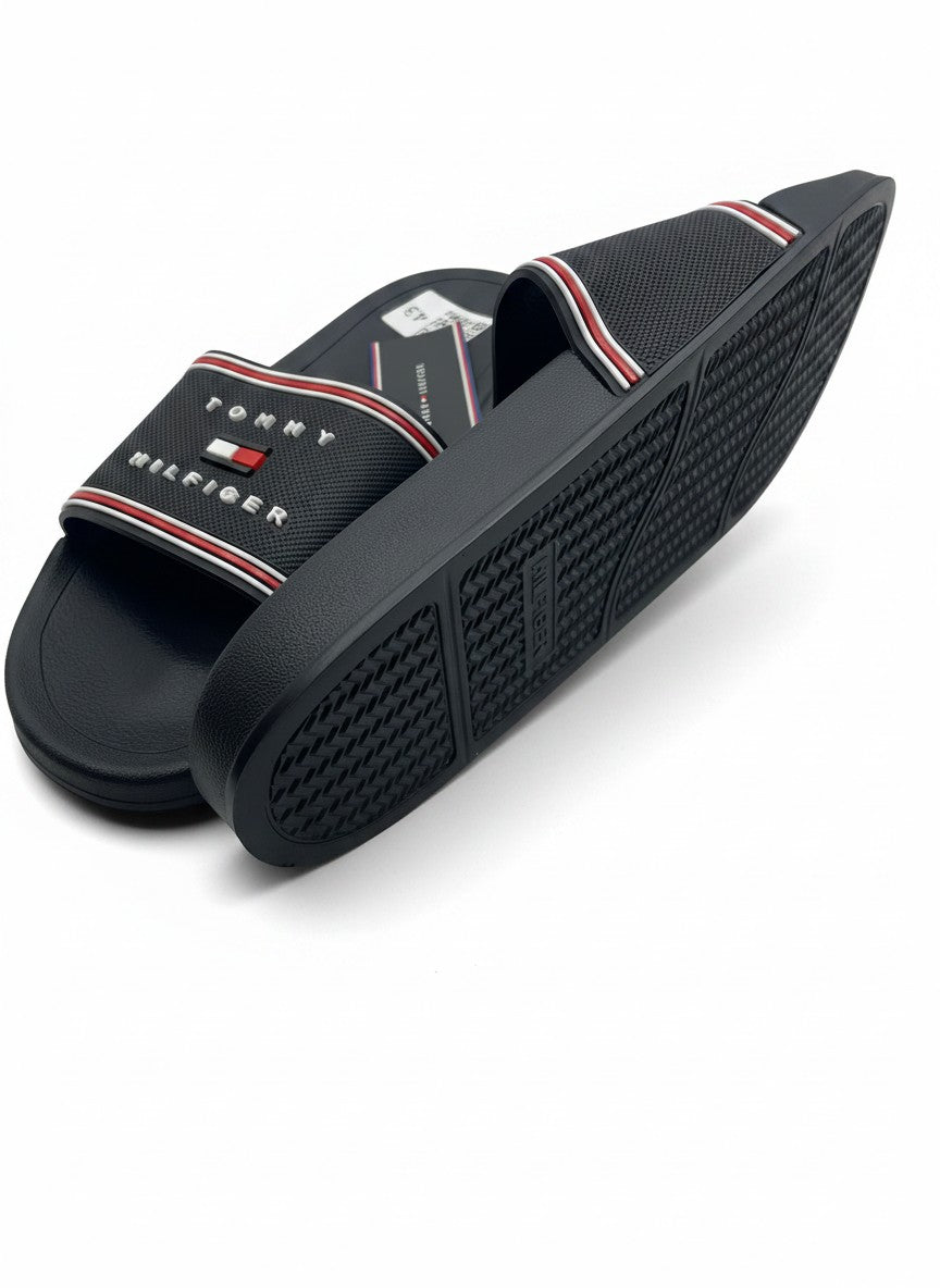 Tommy Hilfiger Black Slide Slippers With Logo Strap