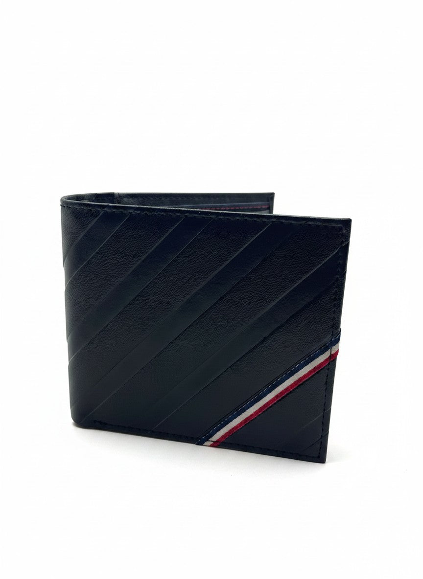 Tommy Hilfiger Black Bifold Wallet With Diagonal Stripe Detail