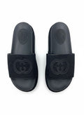 Gucci Style All Black Platform Slide Slippers With Tonal Logo