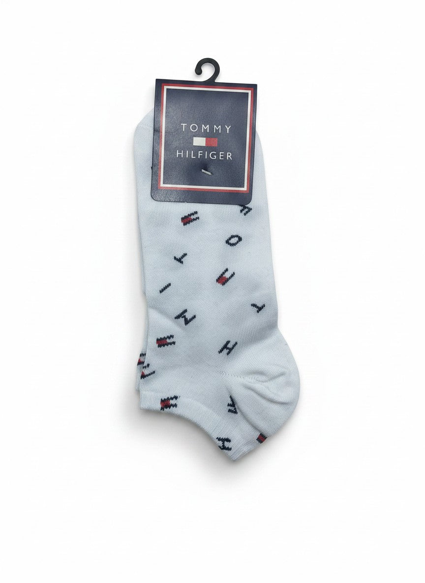 Tommy Hilfiger White Ankle Socks With All-Over Logo Pattern