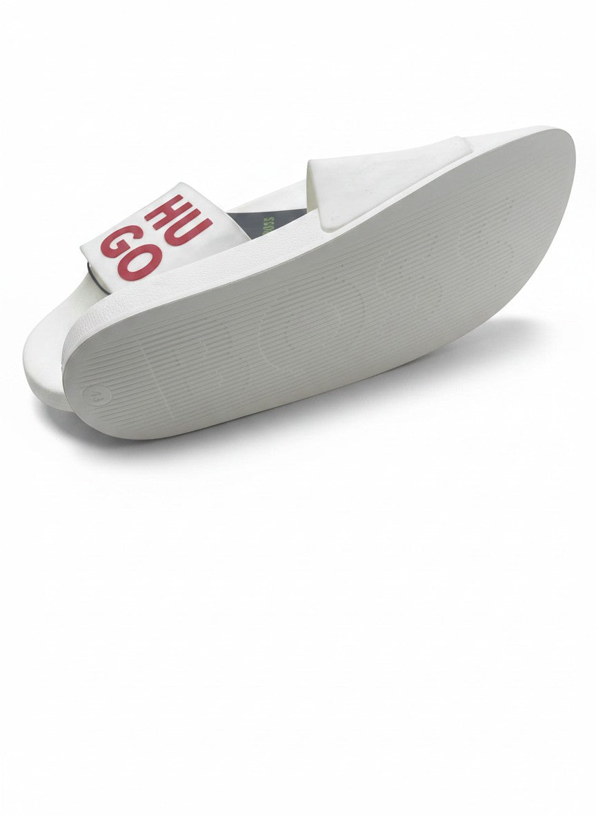 HUGO White Slide Slippers With Red Logo