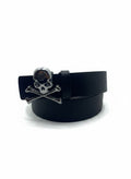 Philipp Plein-Style Black Leather Belt With Skull & Crossbones Buckle - 120 cm