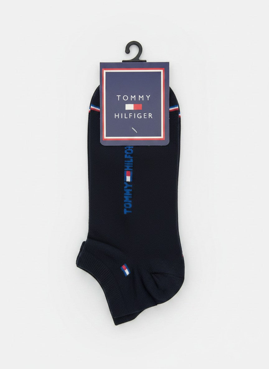 Tommy Hilfiger Black Ankle Socks With Blue Logo Detail
