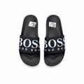 BOSS Italian-Made Slides With Large Logo Detail - Black