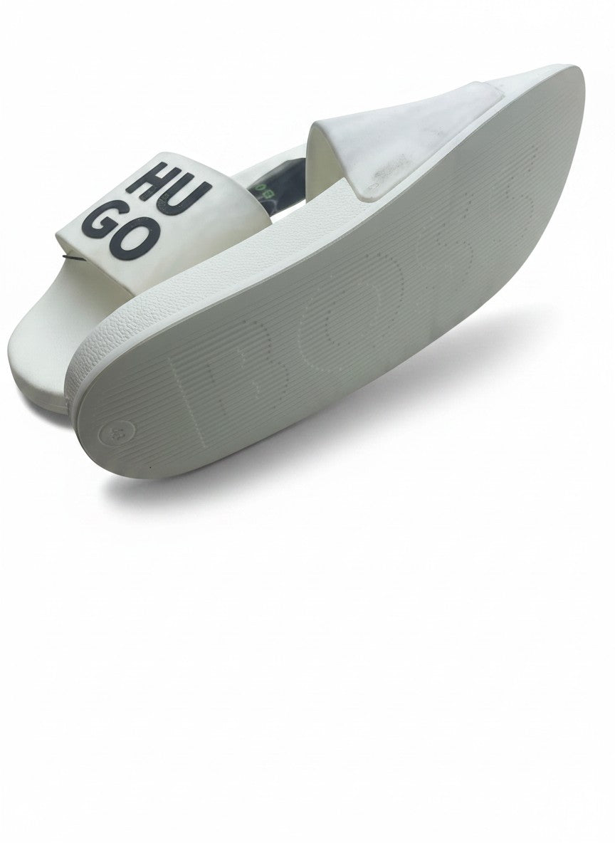 HUGO White Slide Slippers With Black Logo