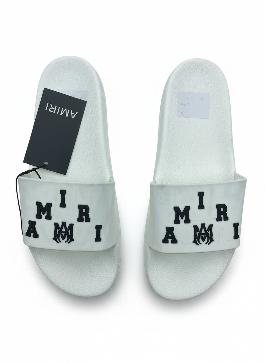 AMIRI White Slide Slippers With Black Logo