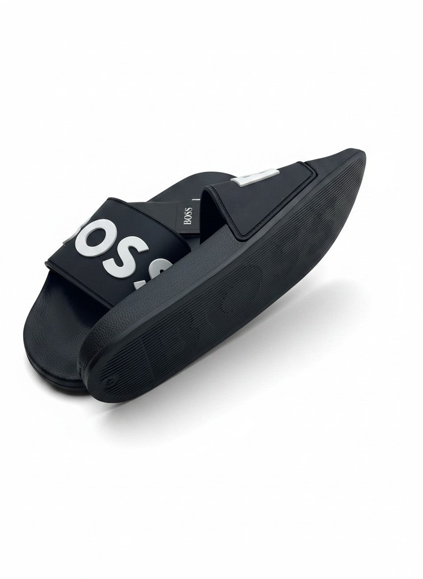 BOSS Black Slide Slippers With White Logo