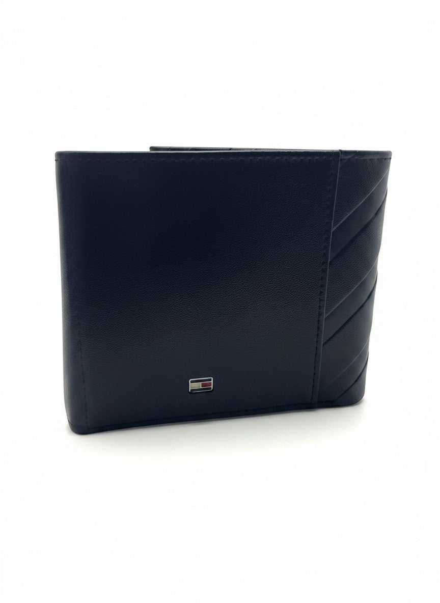 Tommy Hilfiger Black Bifold Wallet With Diagonal Stripe Detail