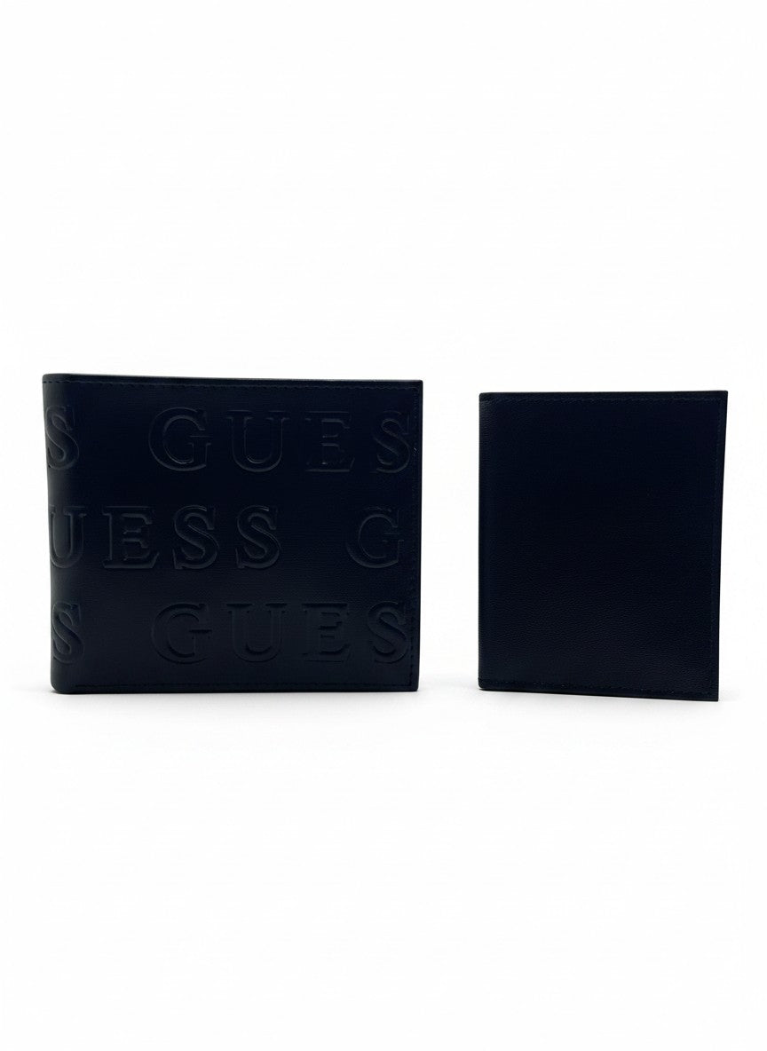 Guess Black Bifold Wallet & Card Holder Set With Embossed Logo