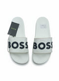 BOSS White Slide Slippers With Black Logo