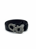 Salvatore Ferragamo-Style Black Leather Belt With Silver Gancini Buckle - 125 cm