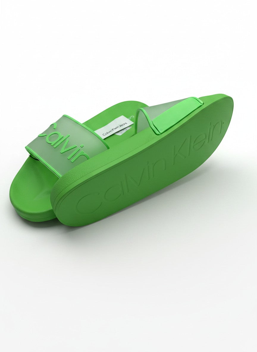 Calvin Klein Green Slide Slippers With Tonal Logo