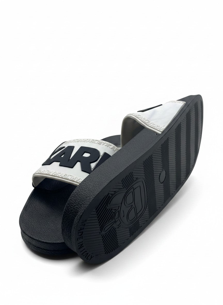Karl Lagerfeld Black & White Slide Slippers With Logo Strap