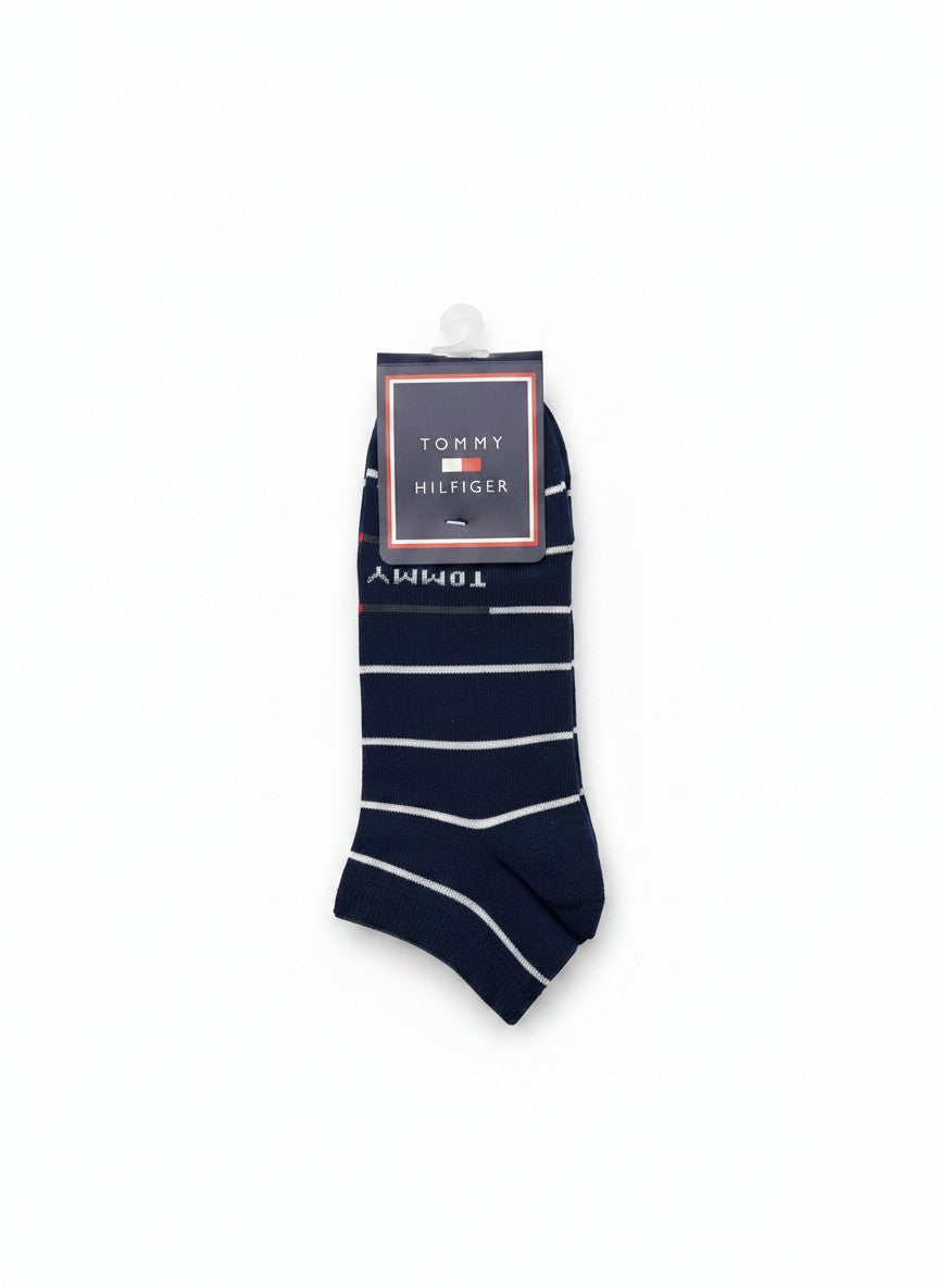 Tommy Hilfiger Navy Striped Ankle Socks With Logo Detail