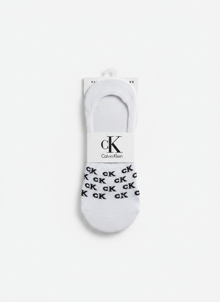 Calvin Klein White No-Show Socks With All-Over CK Logo Pattern