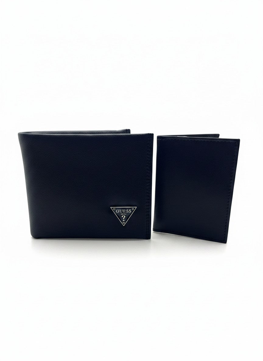 Guess By Marciano Black Bifold Wallet & Card Holder Set With Triangle Logo