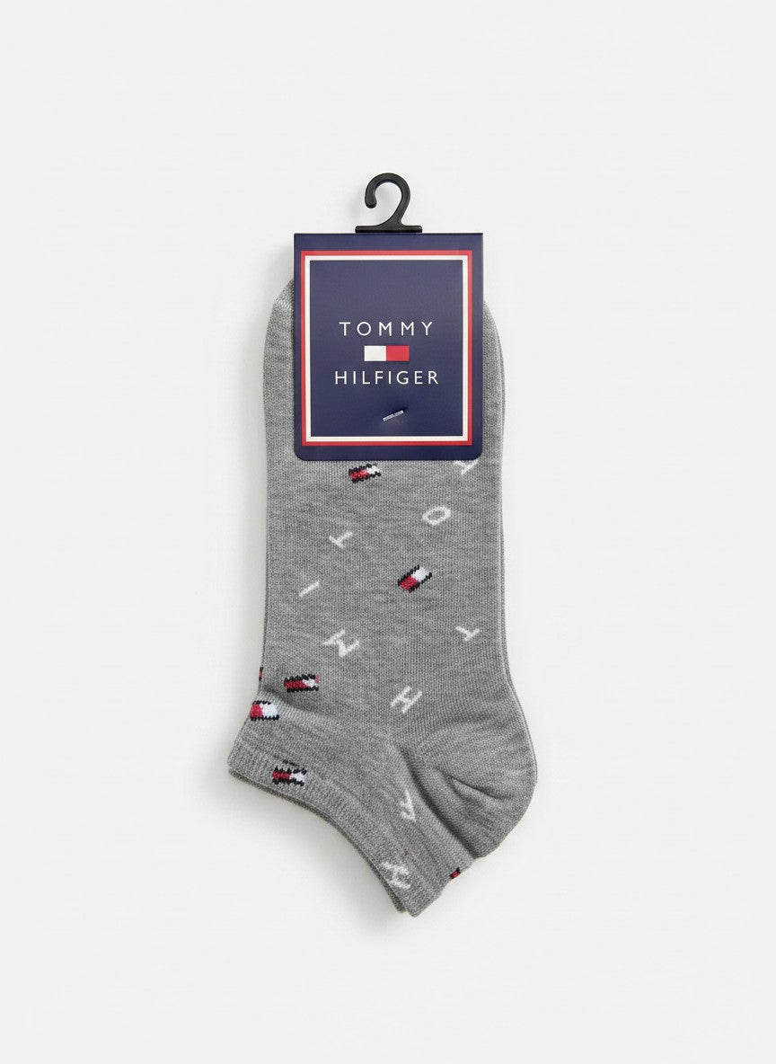 Tommy Hilfiger Grey Ankle Socks With All-Over Logo Pattern