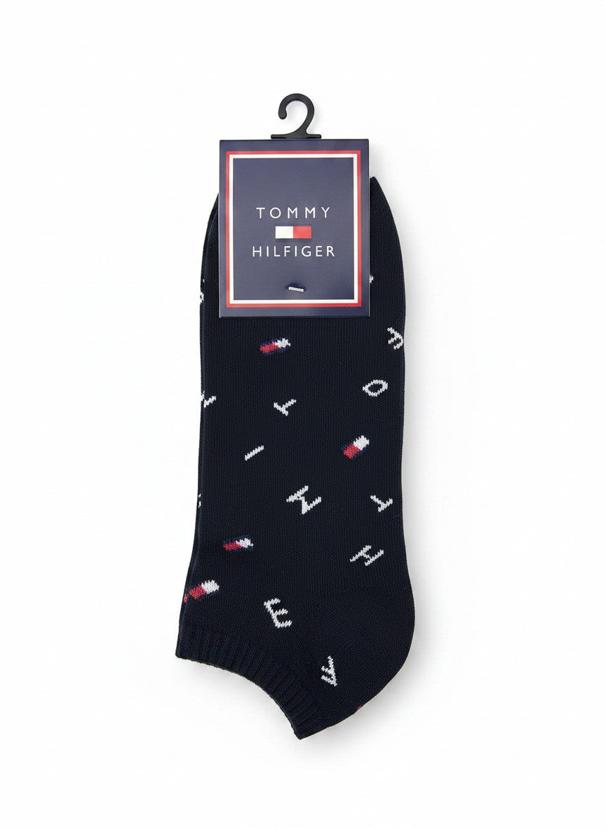 Tommy Hilfiger Black Ankle Socks With All-Over Logo Pattern