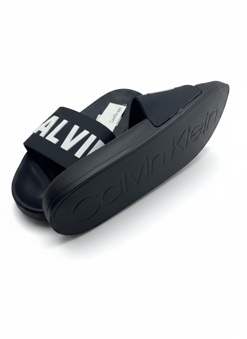 Calvin Klein Black Slide Slippers With White Logo