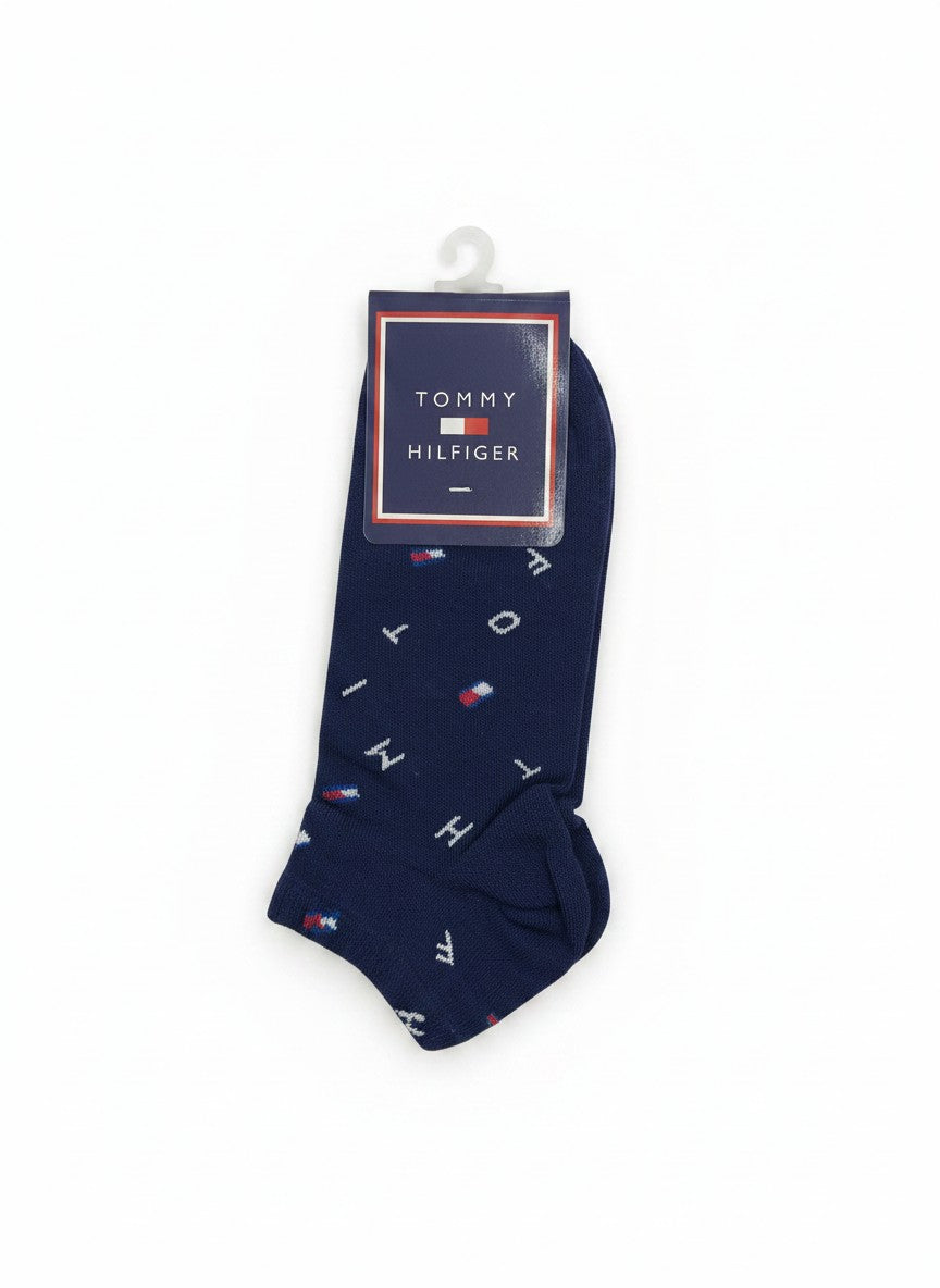 Tommy Hilfiger Navy Ankle Socks With All-Over Logo Pattern