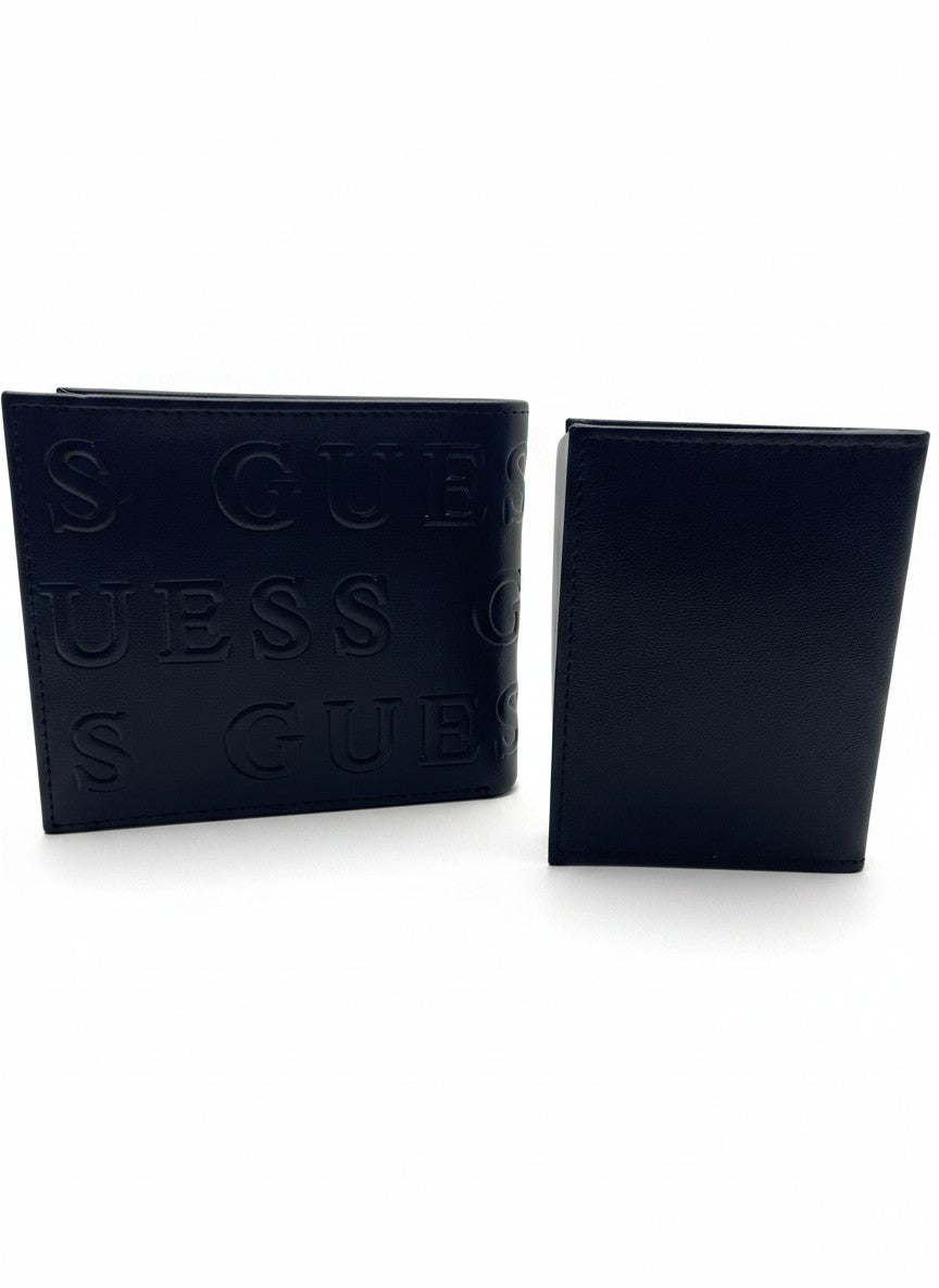 Guess Black Bifold Wallet & Card Holder Set With Embossed Logo
