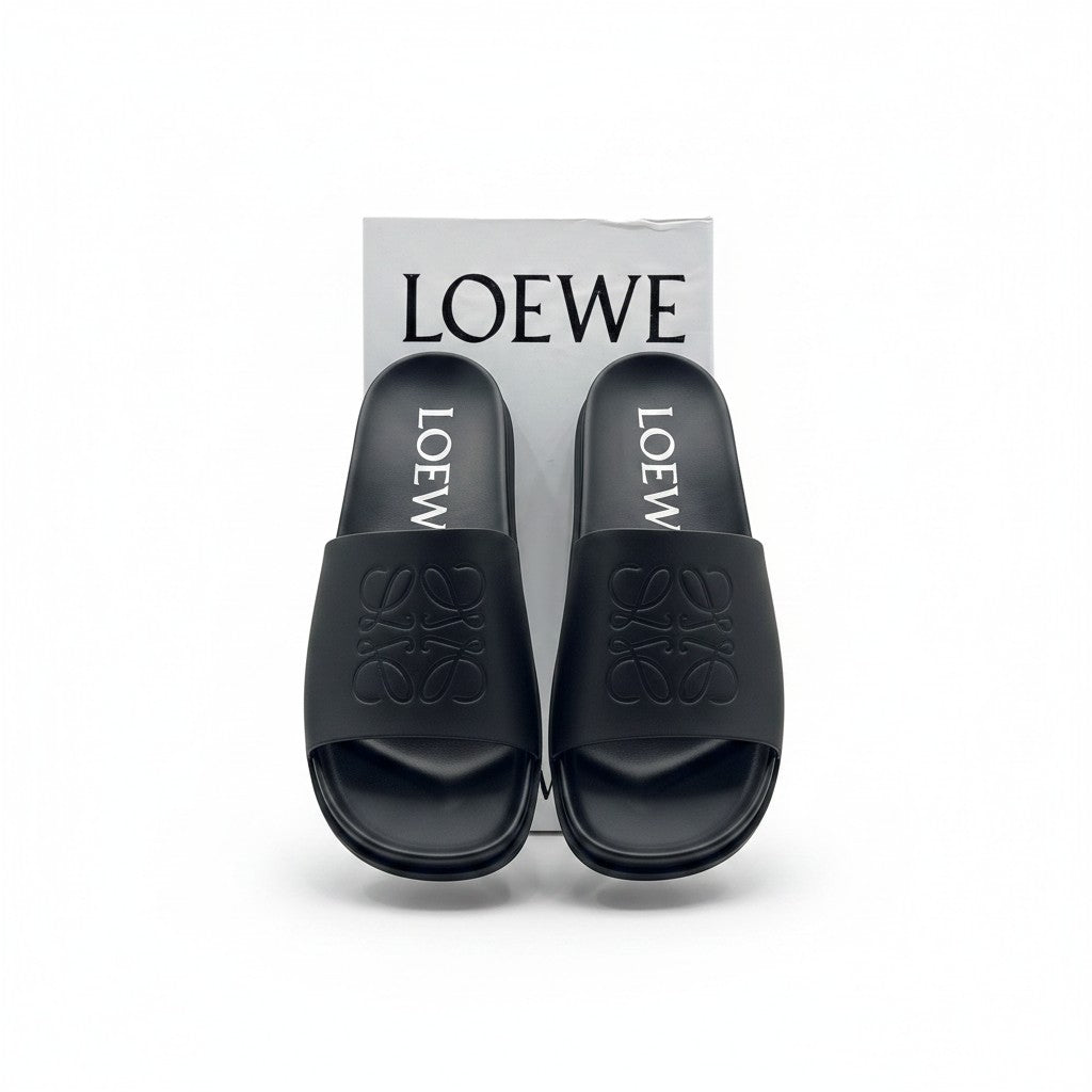 LOEWE Petal Anagram Slide in Calfskin - Black