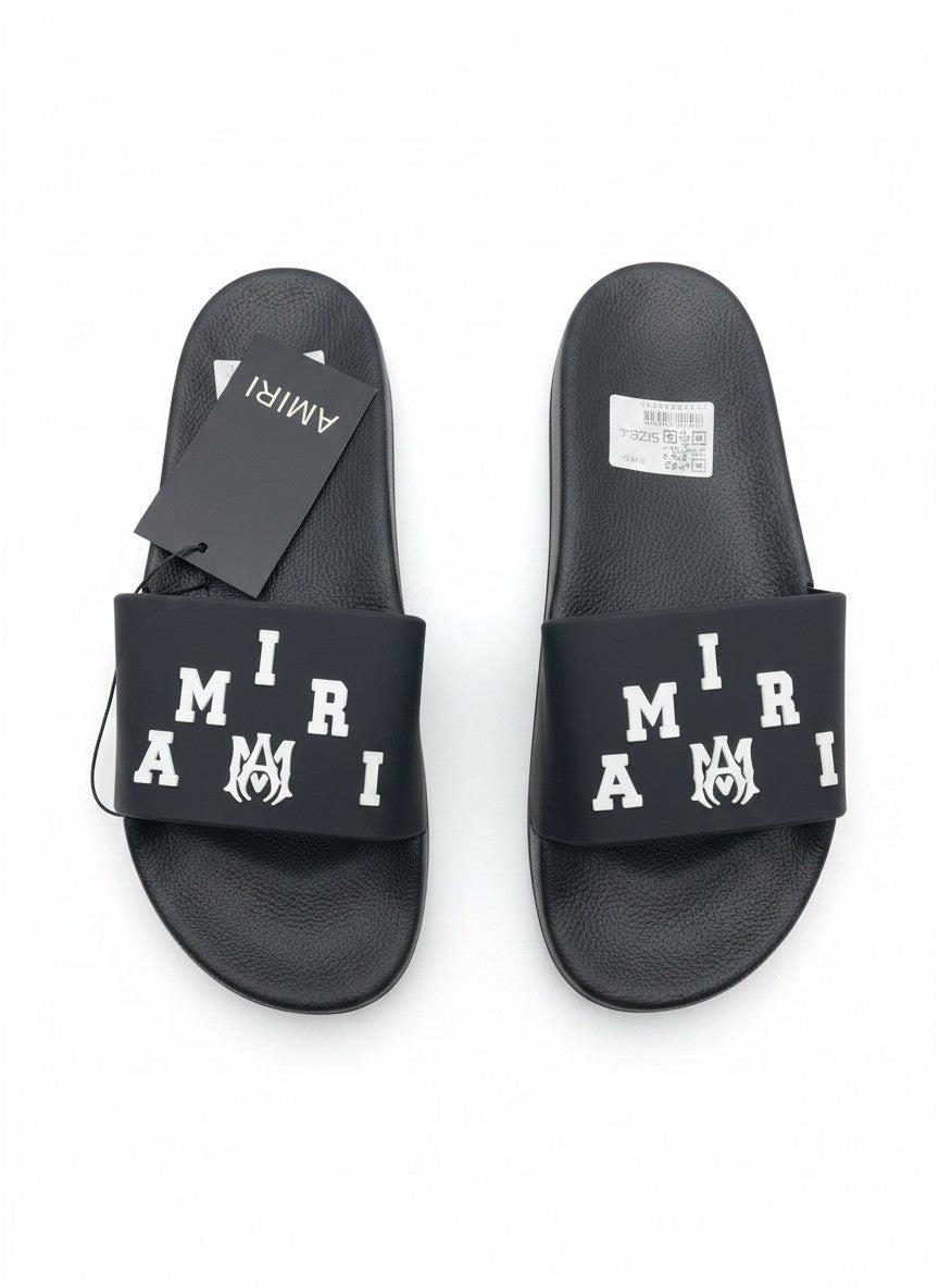 AMIRI Black Slide Slippers With White Logo