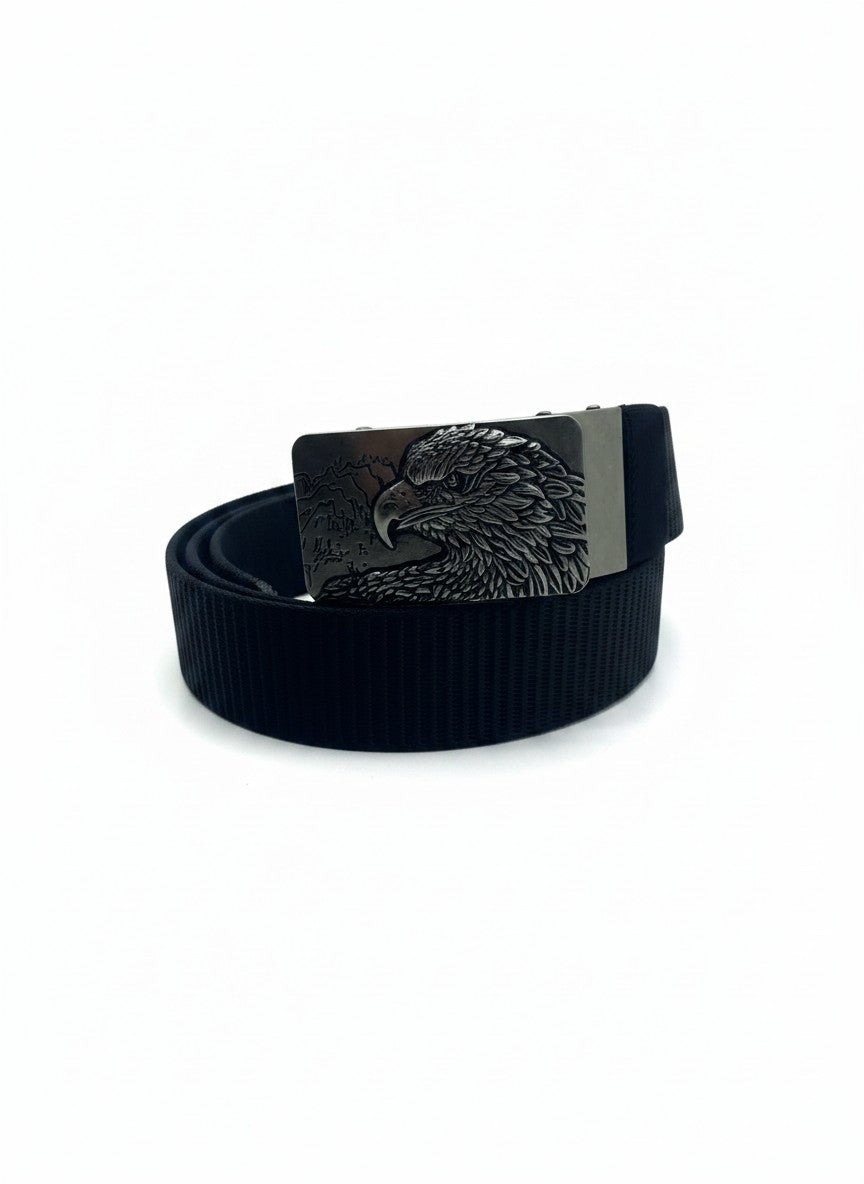 Black Web Belt With Eagle Metal Buckle - 125 cm