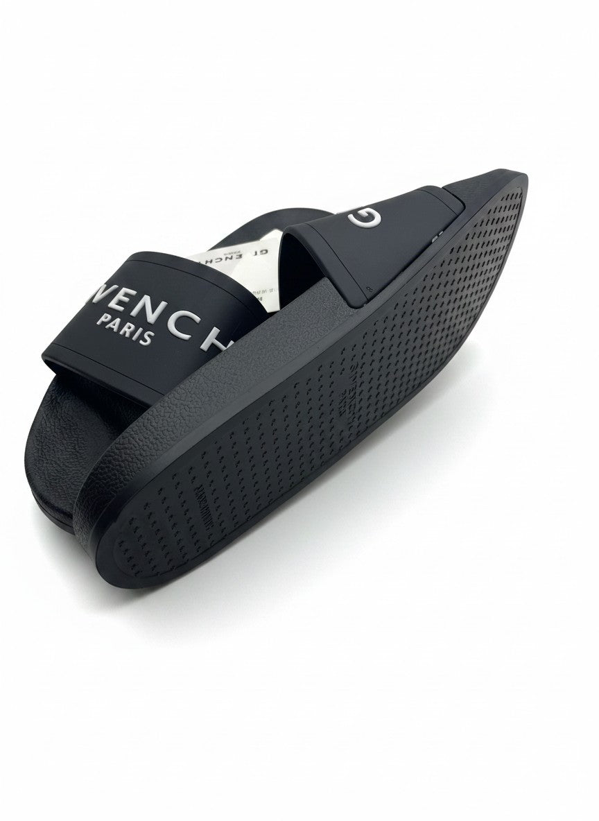 Givenchy Paris Black Slide Slippers With White Logo