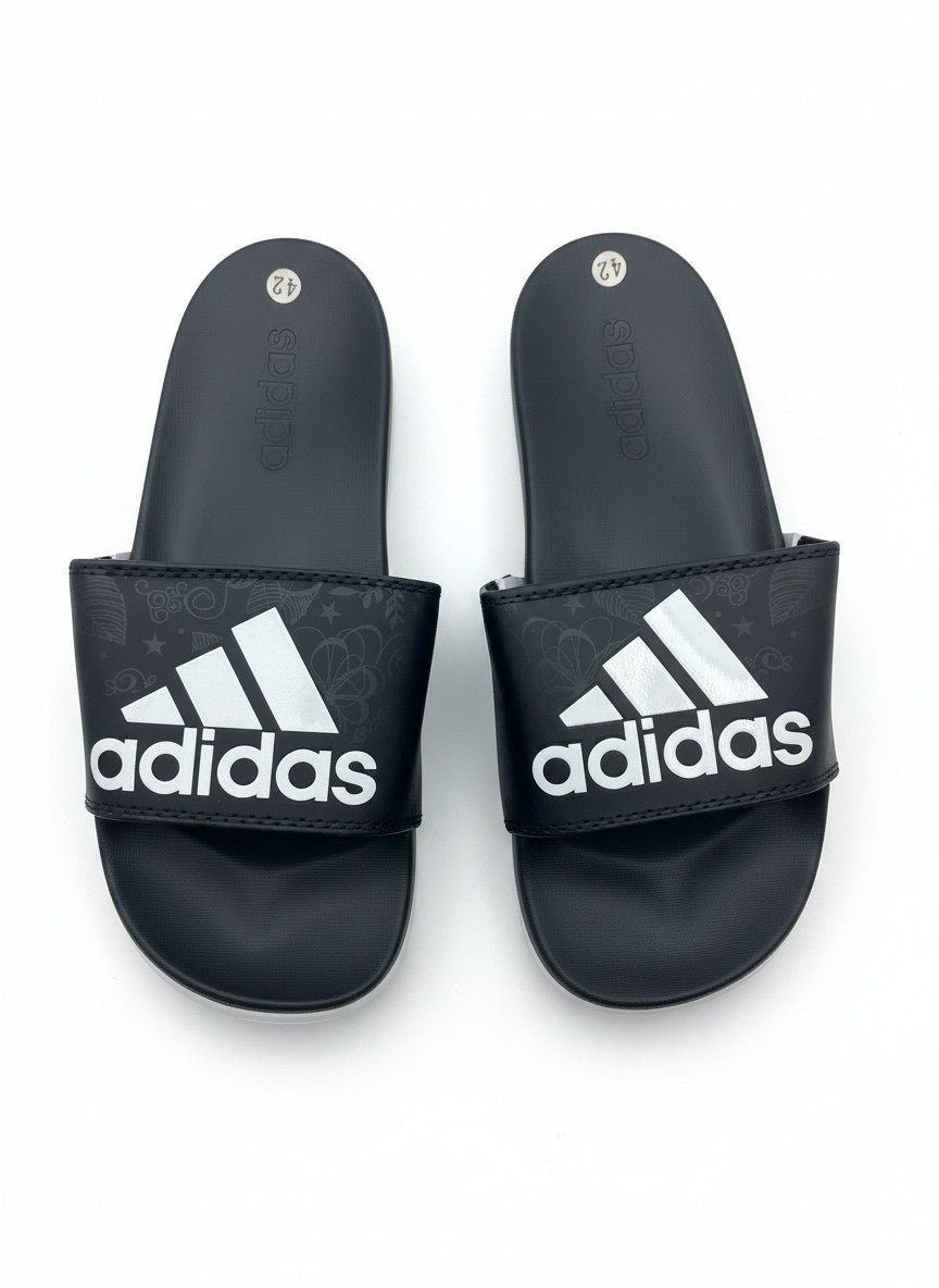Adidas Adilette Comfort Slides - Core Black / Off White / Magic Beige