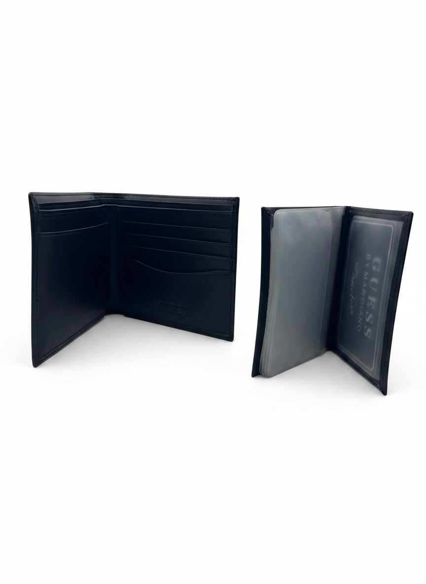 Guess Black Bifold Wallet & Card Holder Set With Embossed Logo