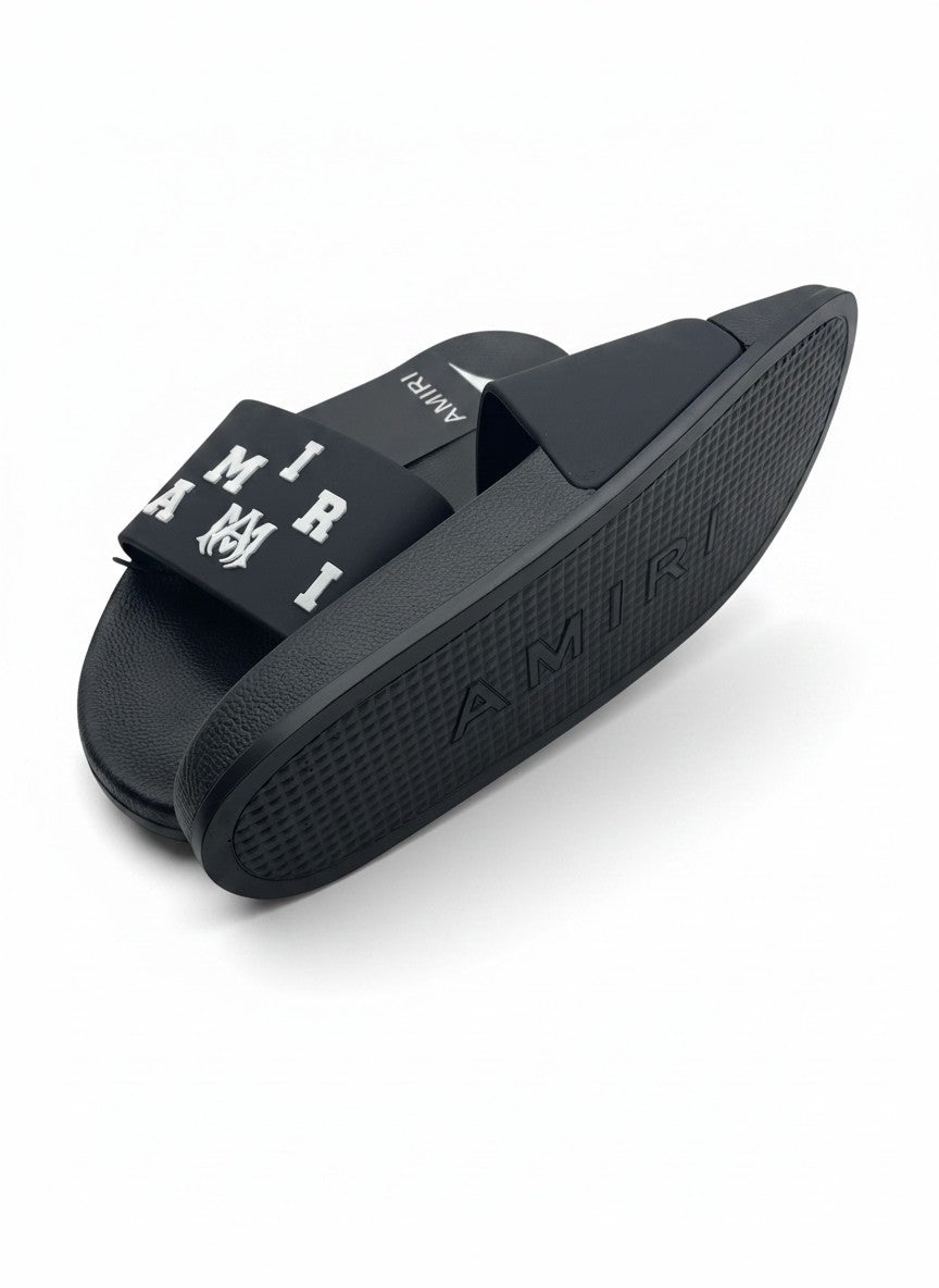 AMIRI Black Slide Slippers With White Logo