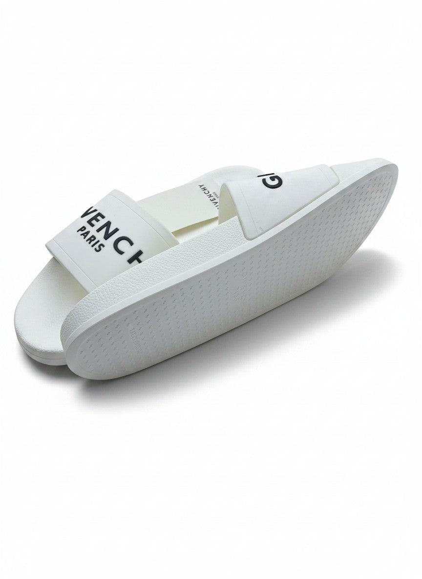 Givenchy Paris White Slide Slippers With Black Logo