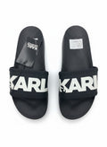 Karl Lagerfeld Black Slide Slippers With White Logo Strap