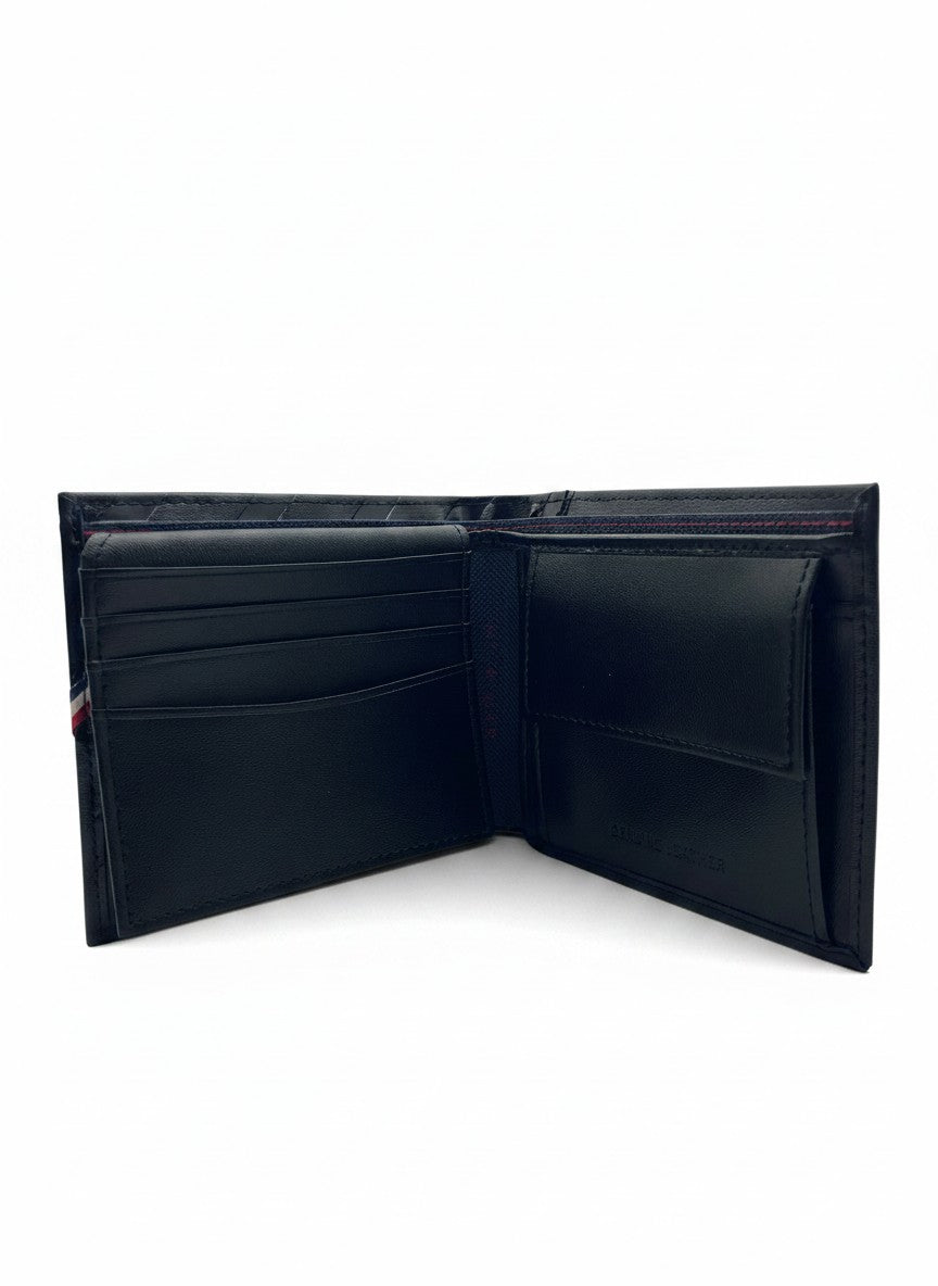 Tommy Hilfiger Black Bifold Wallet With Diagonal Stripe Detail