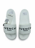 Givenchy Paris White Slide Slippers With Black Logo
