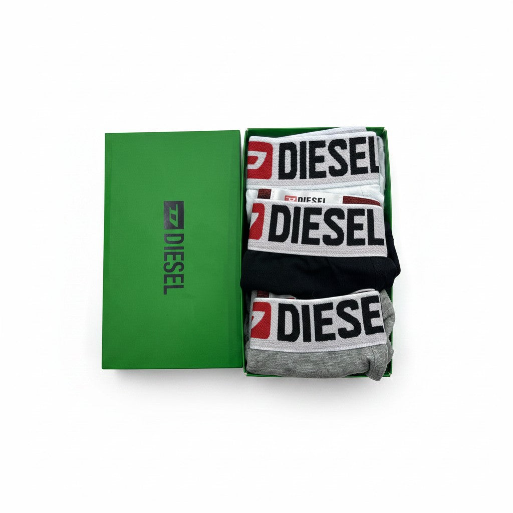 Diesel Three-Pack Stretch-Cotton Boxer Briefs With Cut Logo - Green Box