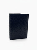 Calvin Klein Black Trifold Wallet With Embossed CK Logo Pattern