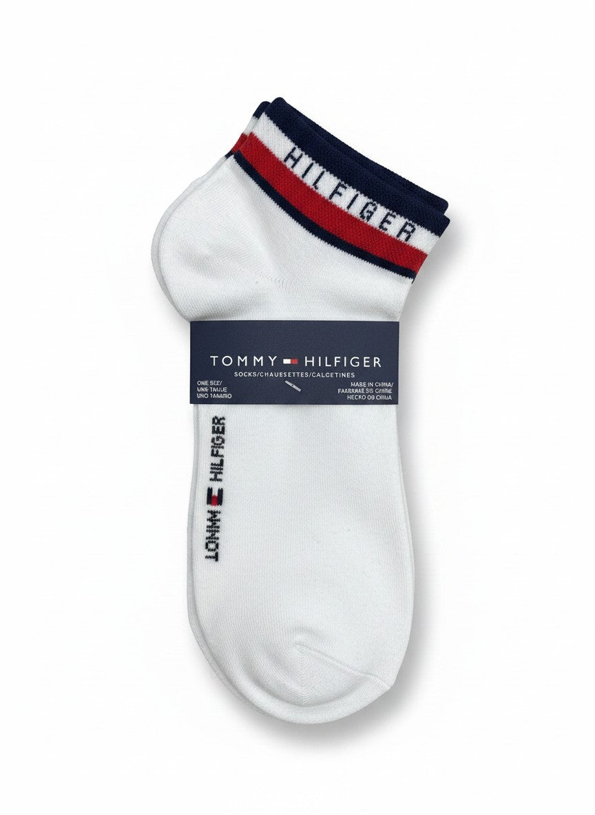 Tommy Hilfiger White Ankle Socks Pack of 3 With Logo Stripe Cuff