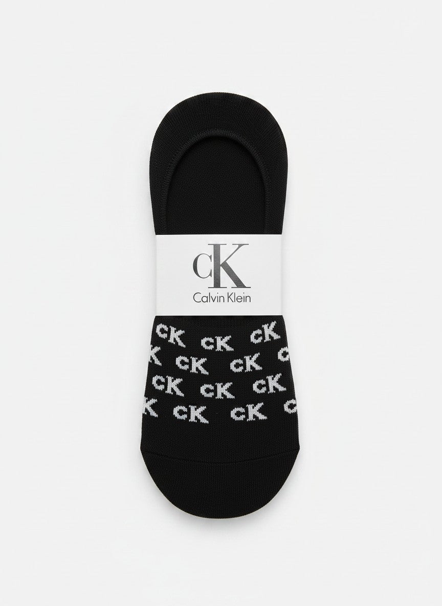 Calvin Klein Black No-Show Socks With All-Over CK Logo Pattern