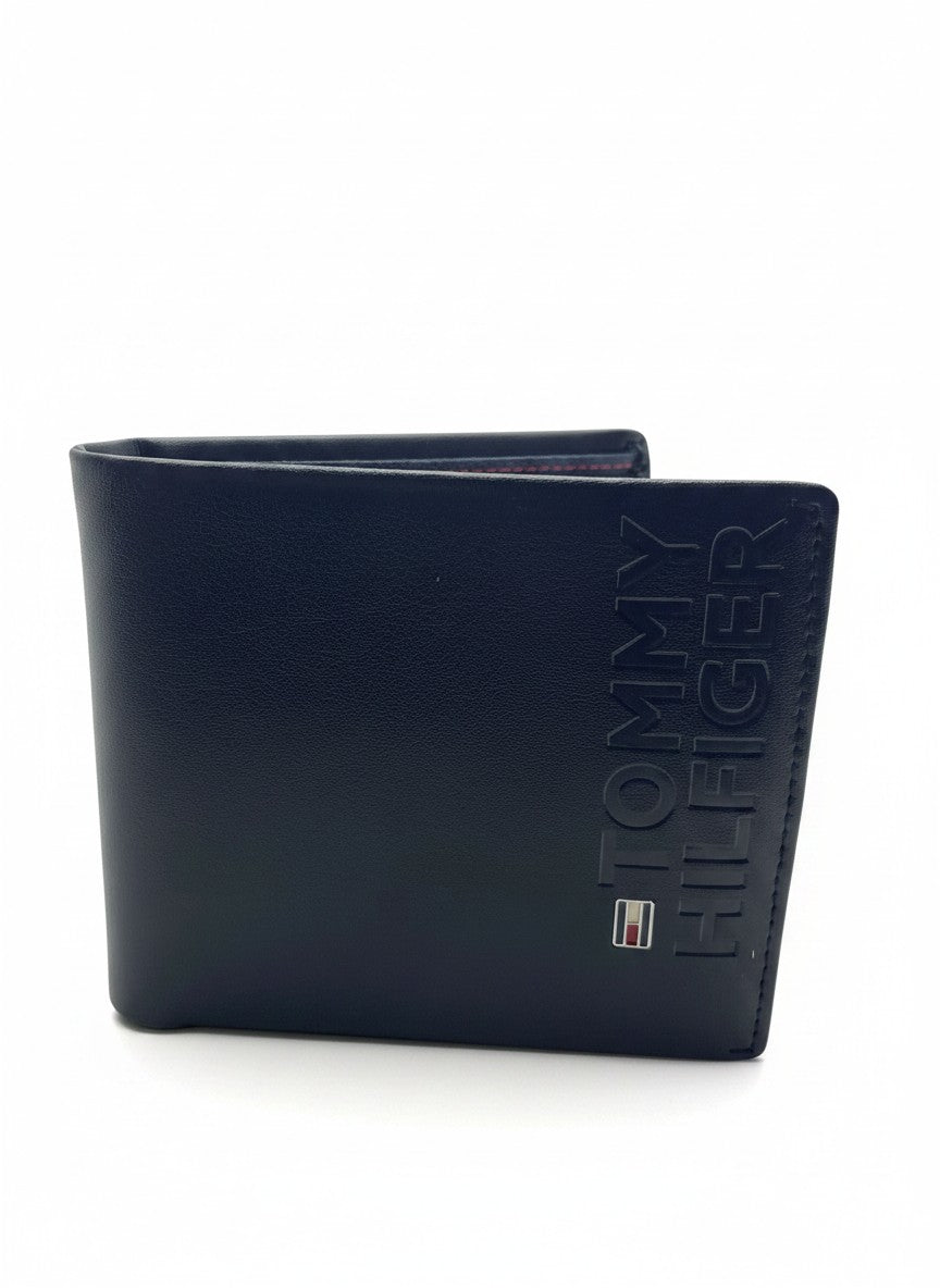 Tommy Hilfiger Black Bifold Wallet With Vertical Embossed Logo Detail