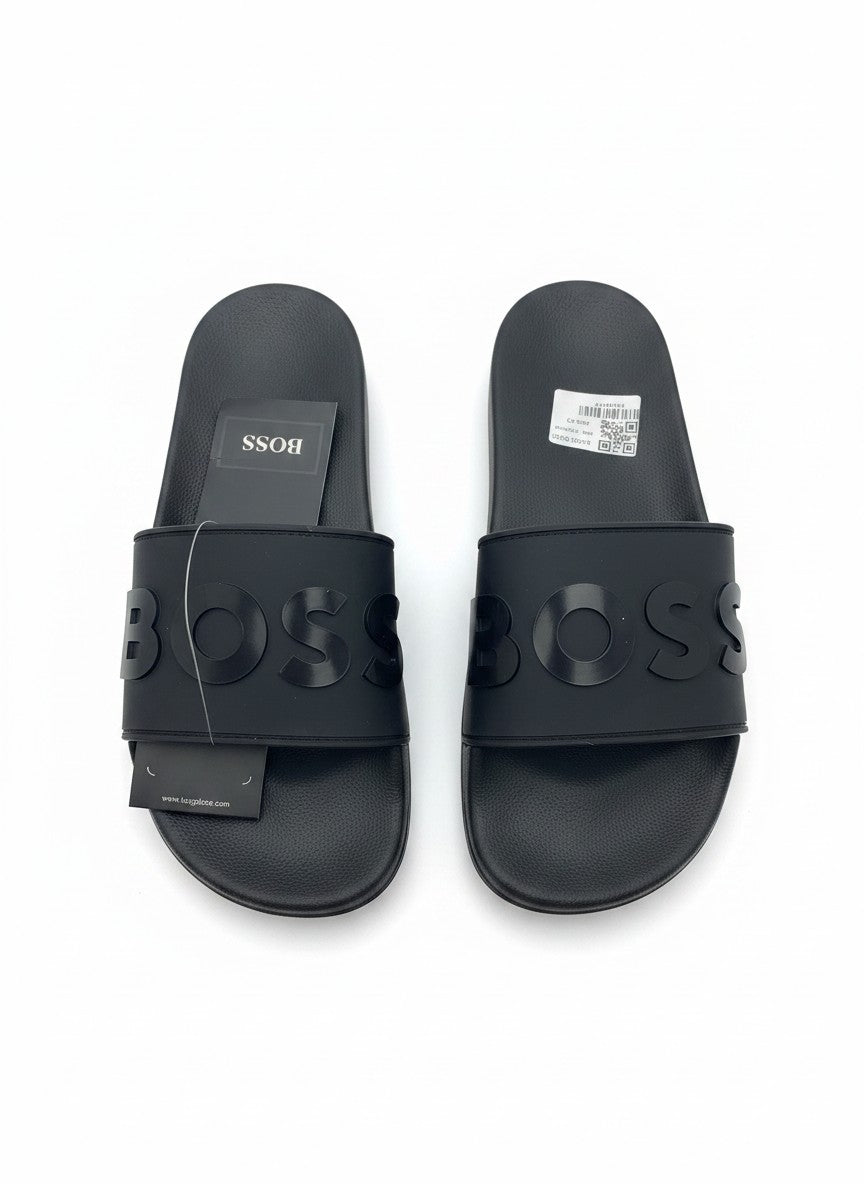 BOSS Black Slide Slippers With Tonal Logo