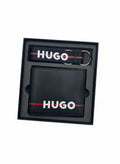 HUGO Black Bifold Wallet & Keychain Gift Set With Red Stripe Logo