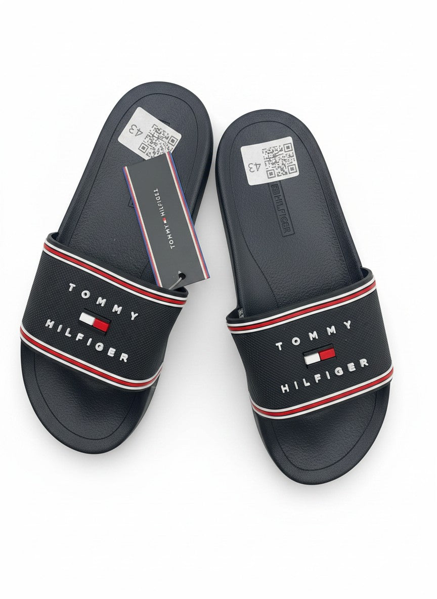 Tommy Hilfiger Black Slide Slippers With Logo Strap