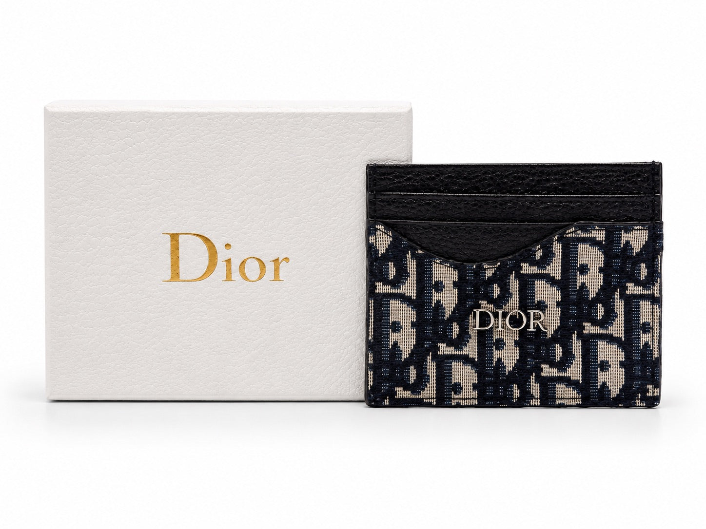 Dior Card Holder - Black Dior Oblique Jacquard and Black Grained Calfskin