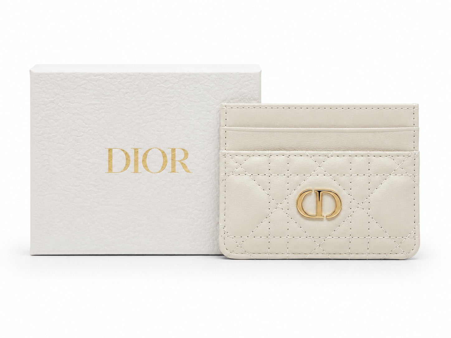Dior Caro Freesia Card Holder - Latte Supple Cannage Calfskin