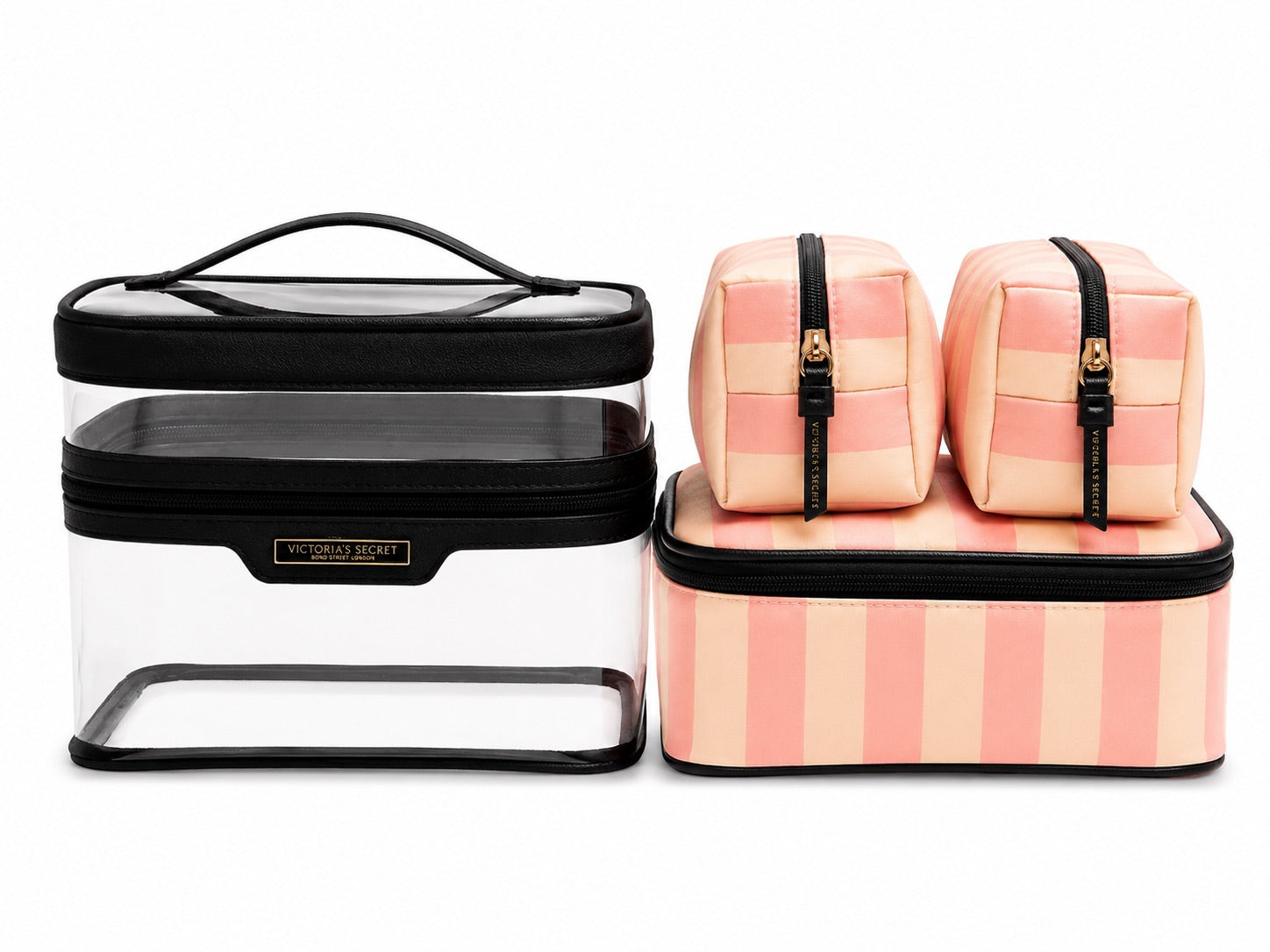 Victoria’s Secret 4-Piece Travel Cosmetic Bag Set Pink Stripe