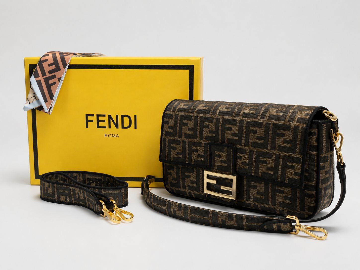 Fendi Baguette Bag - Brown FF Jacquard